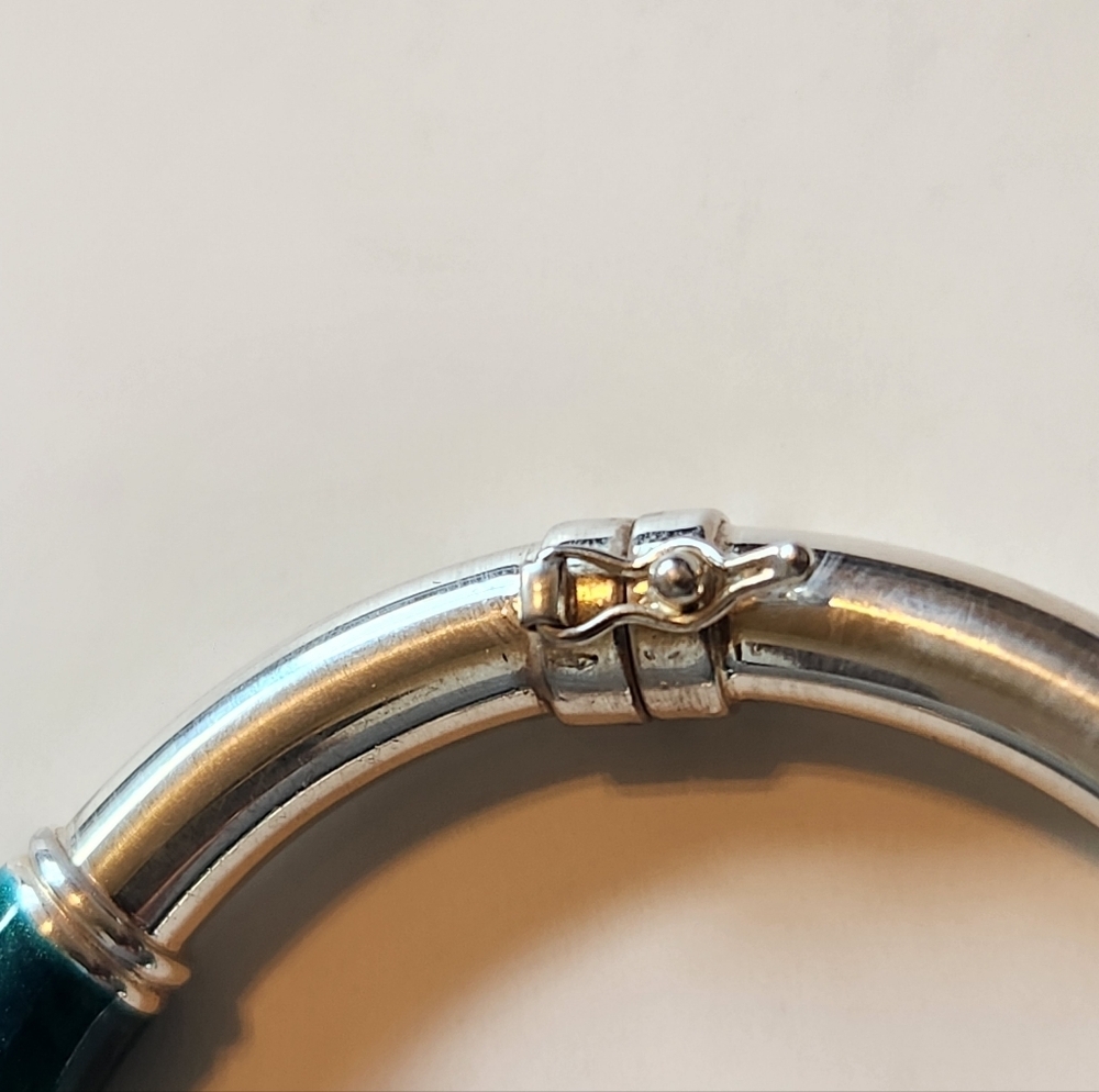 Milor Italy Green Enamel Sterling Silver Bangle Bracelet 925 - Picture 4 of 8
